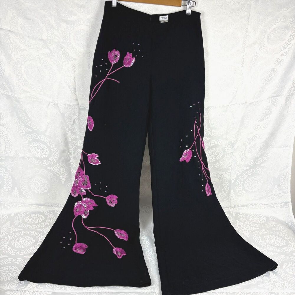 Y2K Cache Pants Beaded Sequins Floral Embellished Fairycore Statement Size 4